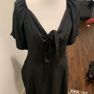 Black Tie Front Plunge Sundress with Flutter Sleeves